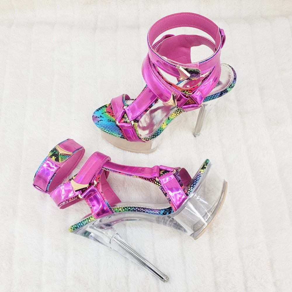 Bulls Rainbow Snake Fuchsia Hologram Harness Strap Clear Platform Shoe